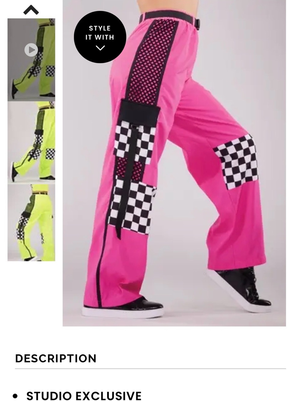 Weissman Hot Pink Wide-Leg Cargo Pants with Checkerboard Panels